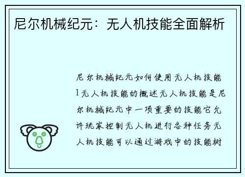 尼尔机械纪元：无人机技能全面解析