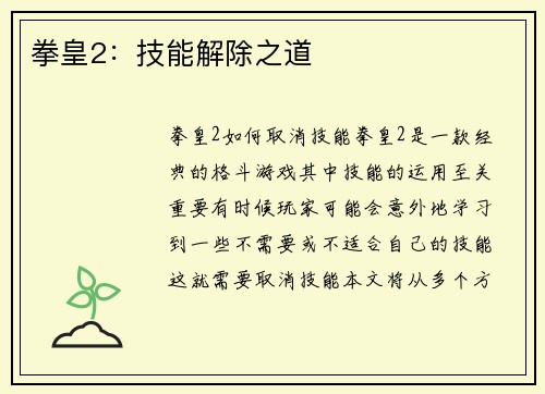 拳皇2：技能解除之道